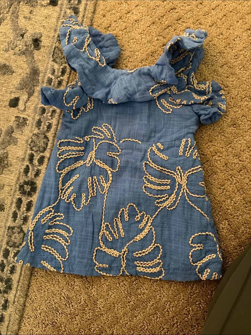 Gianni Bini Blue Tropical Embroidered Ruffle Sundress